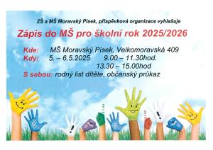 Zápis dětí do MŠ pro školní rok 2025/2026